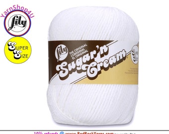 WHITE - Super Size 4oz | 190yds. 100% Cotton yarn. Original Lily Sugar N Cream. Solid Cotton Yarn (4 ounces | 190 yards)