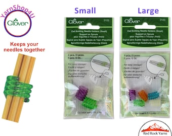 CLOVER Coil Needle Holders in Sizes S & L. Small 5/pk Single Points 2 to 9 (DPNs 0 to 6). Large 3/pk Single Points 10 to 15 (DPNs 7 to 10.5)