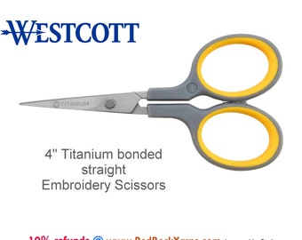 Embroidery Scissors. 4 inch Westcott Titanium Bonded Straight Thread Scissors. Item 13866