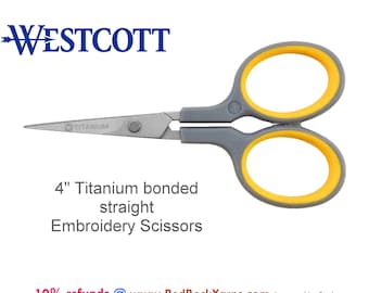 Embroidery Scissors. 4 inch Westcott Titanium Bonded Straight Thread Scissors. Item 13866