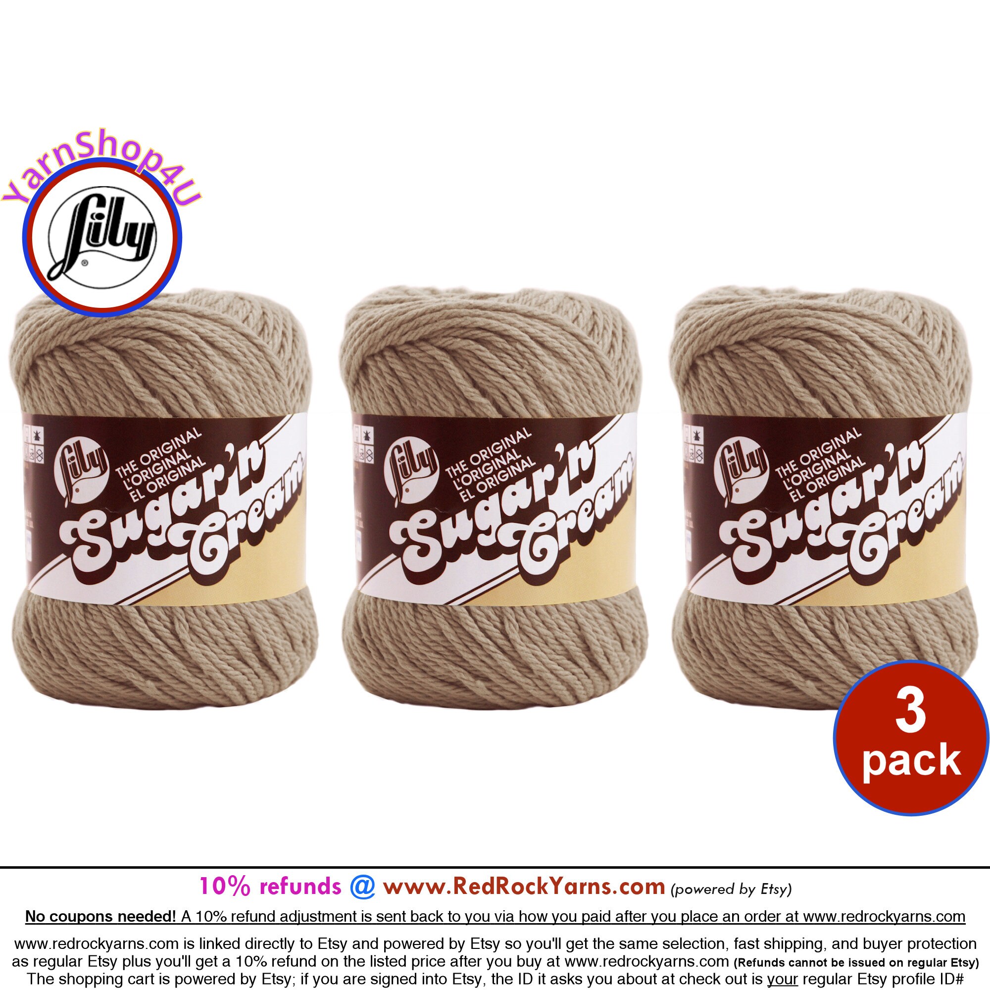 3 Pack of 100% Pure Cotton Crochet Yarn by Threadart | Natural | 50 gram  Skeins | Worsted Medium #4 Yarn | 85 yds per Skein - 30 Colors Available