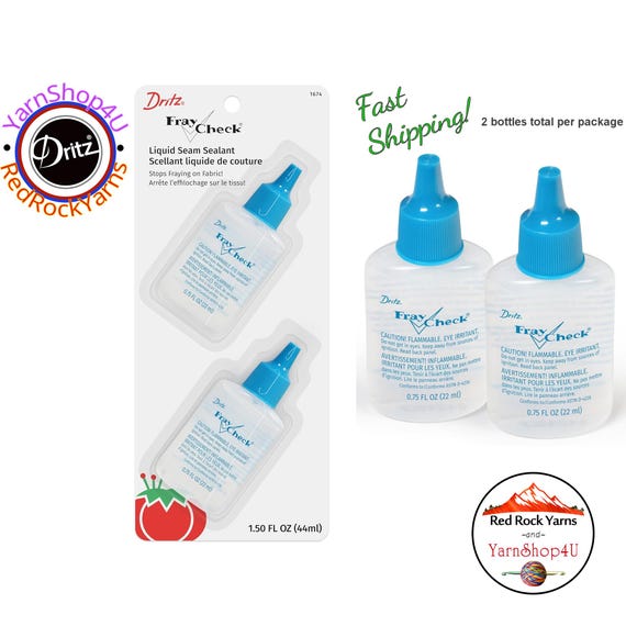 Fray Check Liquid Seam Sealant - Two .75oz bottles per package. Prevents unfinished fabric edges from fraying. Dritz #1674