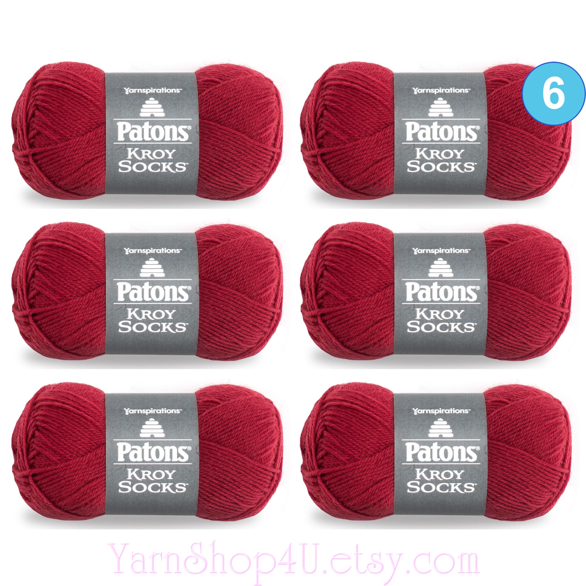 RED 6 Pack! Patons Kroy Socks Yarn is 1.75oz 166yds Super Fine Weight