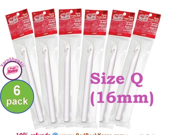 6 Size Q (16mm) Susan Bates Plastic Crochet Hooks. 6 Pack box. Bulk Buy!