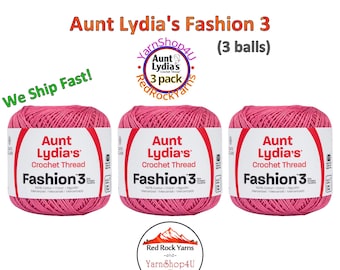WARM ROSE Fashion 3 Size Aunt Lydia Crochet Thread. One 3 Pack of Aunt Lydia's Fashion 3 Crochet Thread. 3 balls/150yds each. Item #182.0775