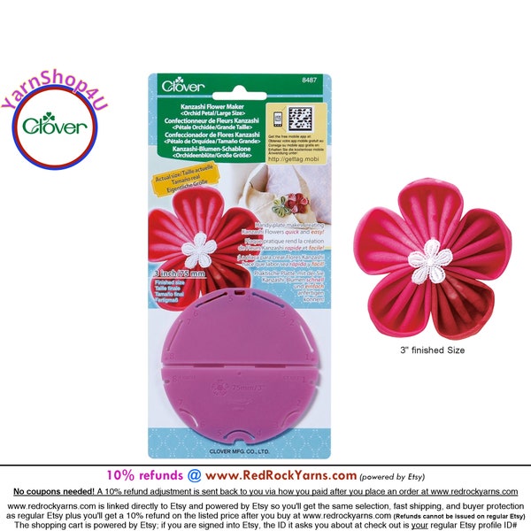 KANZASHI for LARGE ORCHID Gathered Petal Flowers of 3" finished size. Clover Flower Making Plastic Template to make fabric flowers. #8487