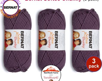DARK MAUVE 3 pack! Bernat Softee Chunky Yarn Super Bulky Yarn. 3.5oz | 108yds | 100% Acrylic Yarn. 3 skeins per pack = Bulk Buy!