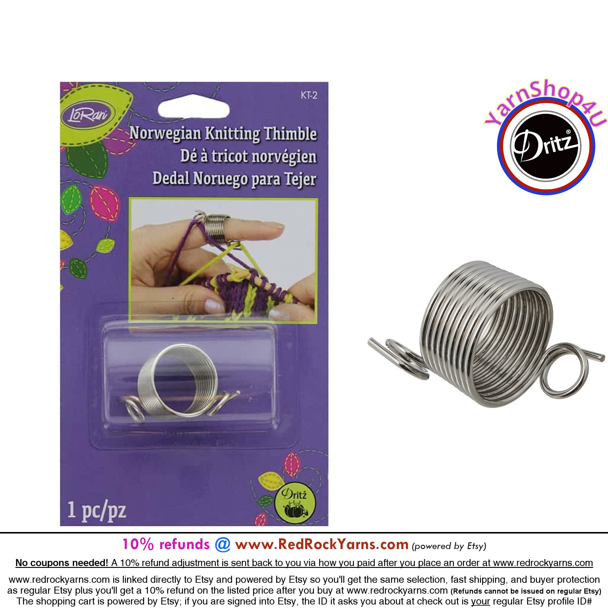 Norwegian Knitting Thimble by LoRan/Dritz. (Discontinued: No Longer  Available by Manufacturer) Finger Yarn guide for 2 colors knitting KT-2