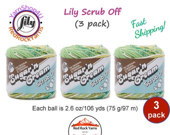 GREENS 3 Pack! Lily Scrub Off - 2.6oz | 106yds each. Lily Sugar'n Cream. 100% Textured Cotton Yarn. 3 skeins = Bulk Buy!