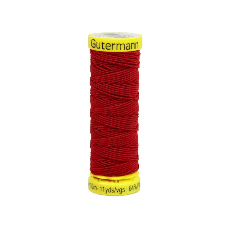 GUTERMANN ELASTIC Sewing Thread Black, White, Red. or Navy dark blue. 11 yards ea spool. 64% polyester / 36 polyurethane. Pick your color Red