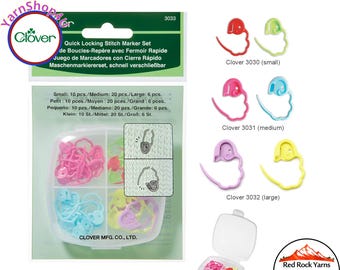 Quick Locking Stitch Marker Set. 36 pieces in 3 sizes. Safety pin style markers in a handy case: 10 Small, 20 Medium, 6 Large. Clover 3033