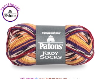 SUNSET STRIPES - Patons Kroy Socks Yarn is 1.75oz | 166yds Super Fine Weight (1) Sock Yarn. A Blend of 75/25% Wool/Nylon (50g | 152m)