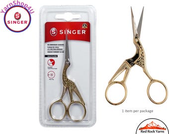 Singer Stork Embroidery Scissors. 4.5" long, forged steel fine tip blades, gold plated handles. #424