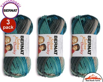 DEEP WATERS OMBRE 3 pack! Bernat Softee Chunky Super Bulky Yarn. 2.8oz | 74yds each. 100% Acrylic Yarn. 3 skeins per pack = Bulk Buy!