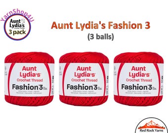 ATOM RED Fashion 3 Size Aunt Lydia Crochet Thread. One 3 Pack of Aunt Lydia's Fashion 3 Crochet Thread. (3 Balls/150yds ea) Item #182.2160