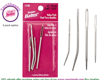 Value Pack Steel Yarn Needles. 4 Susan Bates bent and straight Needles in different sizes. Length: 2-2.75" [Get 1 pack or 2] #14180