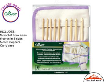 Clover Interchangeable Tunisian Crochet Hook Takumi Combo Set. Brand New, Genuine Clover Product #3684