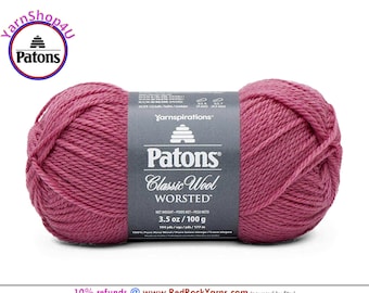 ROSE - Patons Classic Wool Worsted Yarn Medium Weight (4). 100% wool yarn. 3.5oz | 194 yards (100g | 177m) Item 24407777745