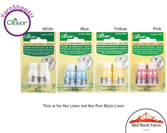 Clover REFILL for Chaco Liner. 2 bottles per package .098 oz of chalk powder. Available in White, Blue, Yellow and Pink. Clover #470/W/B/Y/P