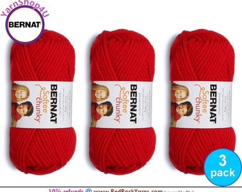 BERRY RED 3 pack! Bernat Softee Chunky Yarn Super Bulky Yarn. 3.5oz | 108yds | 100% Acrylic Yarn. 3 skeins per pack = Bulk Buy!