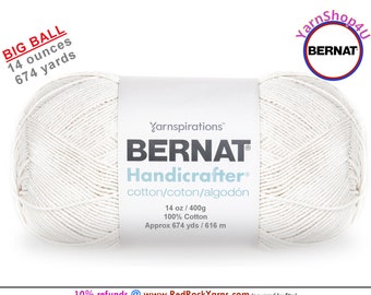 OFF WHITE - 14oz | 674yds Bernat Handicrafter Cotton yarn. 100% cotton Yarn. Great for dish cloths. Big Ball! Item 16202828002