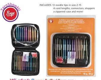 NEEDLEMASTER Interchangeable Circular Knitting Needle Set. 13 size tips from 2 to 15 plus 4 different length cables and 2 connectors