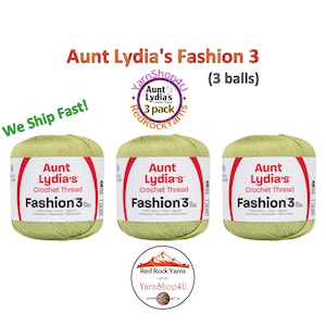 LIME Fashion 3 Size Aunt Lydia Crochet Thread. One 3 Pack of Aunt Lydia's Fashion 3 Crochet Thread. 3 balls/150yds each. Item #182.0264