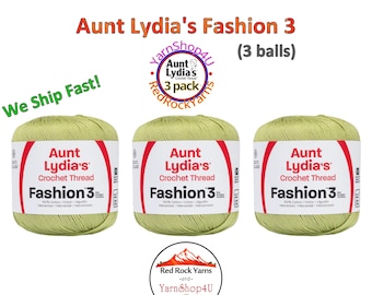 LIME Fashion 3 Size Aunt Lydia Crochet Thread. One 3 Pack of Aunt Lydia's Fashion 3 Crochet Thread. 3 balls/150yds each. Item #182.0264