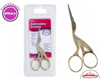 Allary Stork Embroidery Scissors 3.5 inch. Ultra sharp gold handle classic stork shape. #260