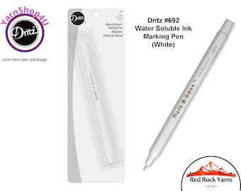 White Dritz Mark-B-Gone Fabric Marking Pen. 1 White fabric marking pen per package for dark fabrics. Water Soluble Ink. Dritz #692