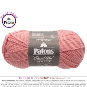 PINK QUARTZ - Patons Classic Wool Worsted Yarn Medium Weight (4). 100% wool yarn. 3.5oz | 194 yards (100g | 177m)
