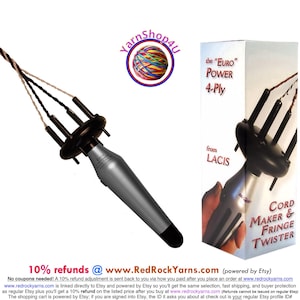 Lacis Cord Maker & Fringe Twister II - Twist 2, 3 or 4 lengths of yarn or thread at once. Uses 2 AA batteries (not included). #IGO5