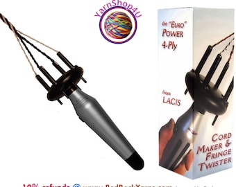 Lacis Cord Maker & Fringe Twister II - Twist 2, 3 or 4 lengths of yarn or thread at once. Uses 2 AA batteries (not included). #IGO5