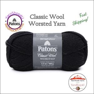 BLACK - Patons Classic Wool Worsted Yarn Medium Weight (4). 100% wool yarn. 3.5oz | 194 yards (100g | 177m)