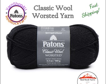 BLACK - Patons Classic Wool Worsted Yarn Medium Weight (4). 100% wool yarn. 3.5oz | 194 yards (100g | 177m)