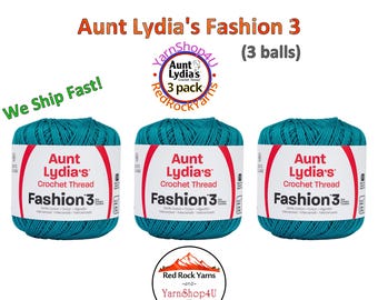 WARM TEAL Fashion 3 Size Aunt Lydia Crochet Thread. One 3 Pack of Aunt Lydia's Fashion 3 Crochet Thread. 3 balls/150yds each. Item #182.0065