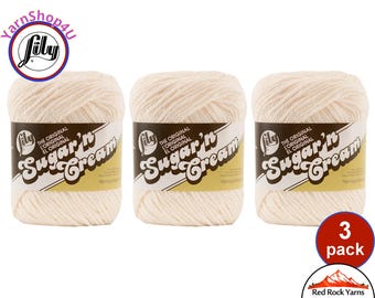 SOFT ECRU 3 Pack! 2.5oz | 120yd The Original Lily Sugar N Cream 100% Cotton Yarn (each: 2.5 ounce / 120 yards). 3 Skeins Bulk Buy!