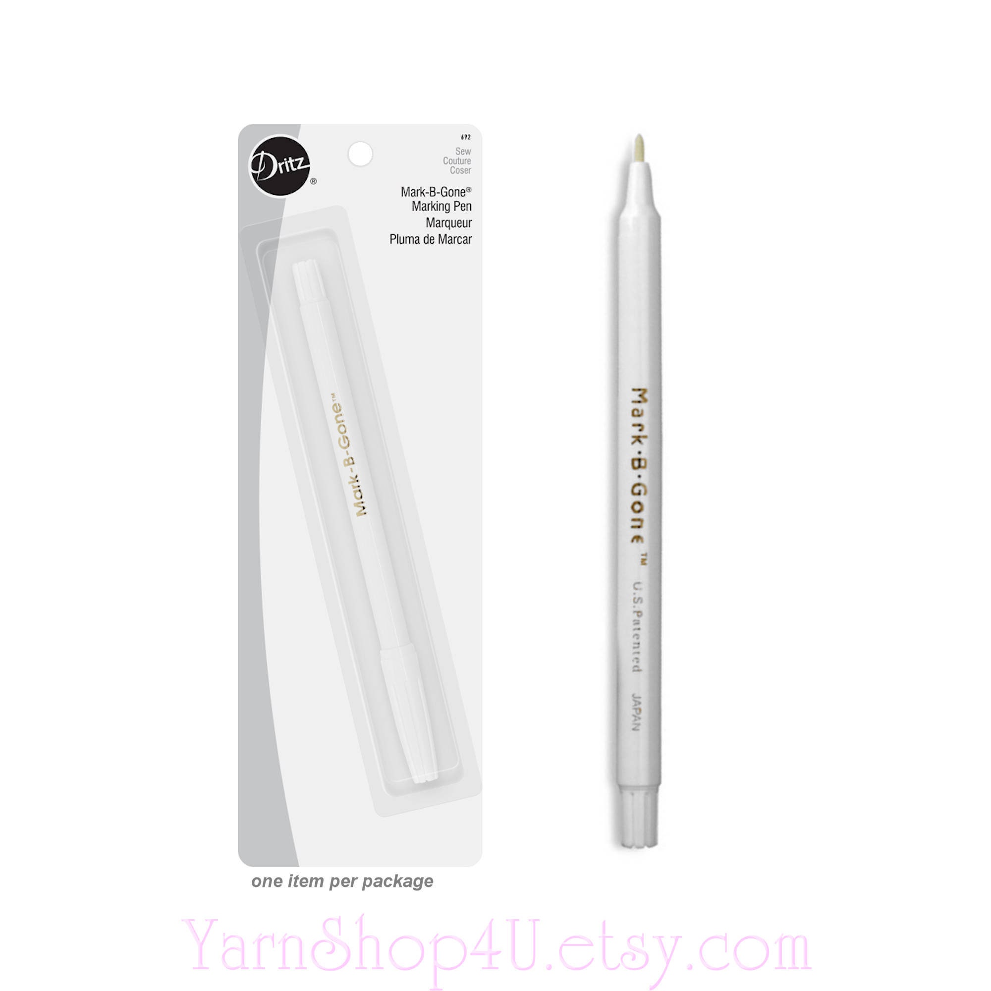 White Dritz MarkBGone Fabric Marking Pen. 1 White fabric marking pen