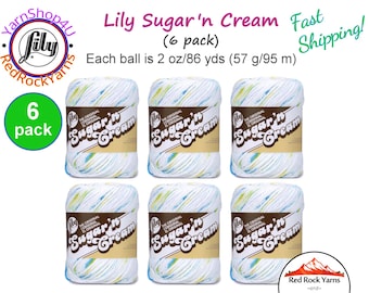 SUMMER PRINTS 6 Pack! 2oz | 95yds each. Lily Sugar N Cream The Original 100% Cotton Yarn. 2 ounces / 95 yards ea. 6 skein bag = Bulk Buy!