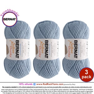 GRAY BLUE 3 pack! Bernat Softee Chunky Yarn Super Bulky Yarn. 3.5oz | 108yds | 100% Acrylic Yarn. 3 skeins per pack = Bulk Buy!