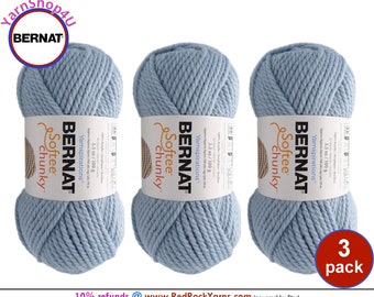 GRAY BLUE 3 pack! Bernat Softee Chunky Yarn Super Bulky Yarn. 3.5oz | 108yds | 100% Acrylic Yarn. 3 skeins per pack = Bulk Buy!