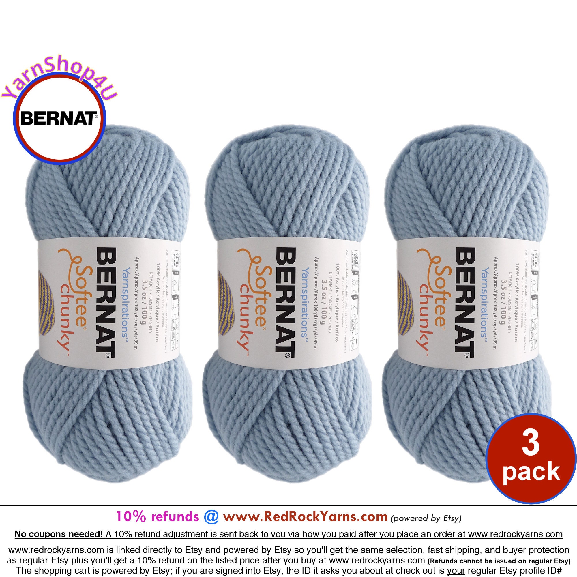 GRAY BLUE 3 pack! Bernat Softee Chunky Yarn Super Bulky Yarn. 3.5oz, 108yds