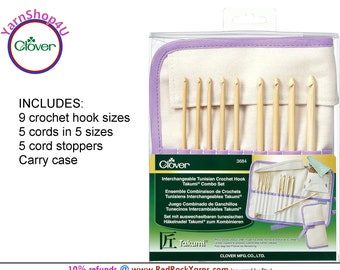 Clover Interchangeable Tunisian Crochet Hook Takumi Combo Set. Brand New, Genuine Clover Product #3684