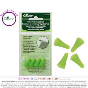 4 Small Clover Point Protectors. Fits Needle sizes 4 to 7, Lime Knitting Needle Protectors, Green Silicon, Small Tip Protectors #333/S