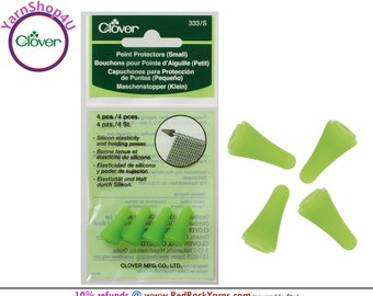 4 Small Clover Point Protectors. Fits Needle sizes 4 to 7, Lime Knitting Needle Protectors, Green Silicon, Small Tip Protectors #333/S