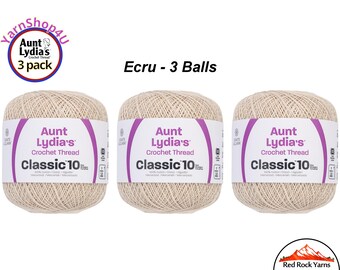 ECRU 3 Pack! Aunt Lydia's Classic 10 Crochet Thread. 400yds. Item #154-0419
