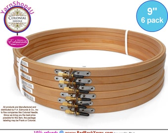 9" Pack of 6 Embroidery hoops. Frank A Edmunds / Colonial Needle Quality Hoops hard wood w/ Smooth rounded edges and screw caps. CNEH-9N