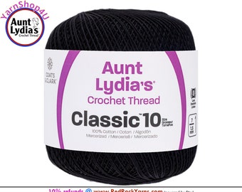 BLACK - Aunt Lydia's Classic 10 Crochet Thread. 350yds. Item #154-0012