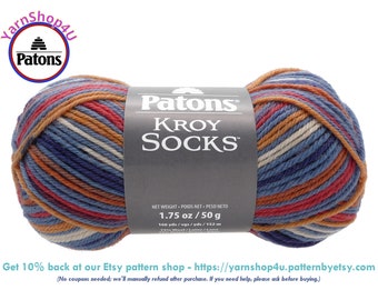 SEVENTIES STRIPES - Patons Kroy Socks Yarn is 1.75oz | 166yds Super Fine Weight (1) Sock Yarn. A Blend of 75/25% Wool/Nylon (50g | 152m)