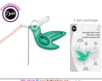 Hummingbird Sewing Needle Threader for threading hand sewing needles with sewing thread. Green, Dritz #270